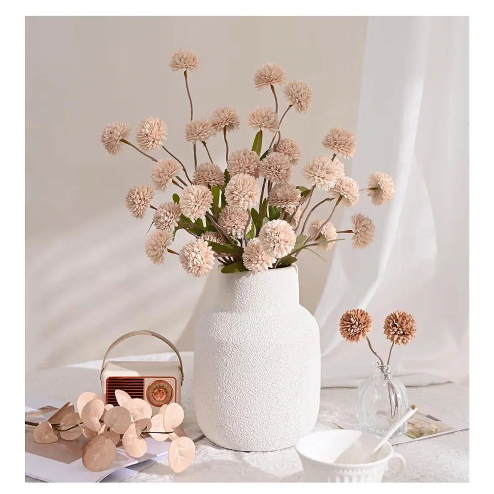 New Faux Mini Mums 10 Pcs Centerpiece Champagne Color Boho Decor Silk Florals